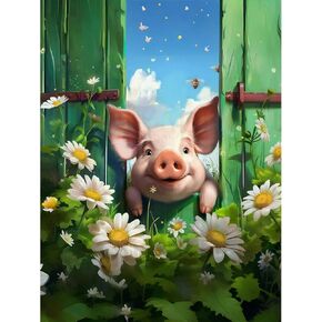 BXXRBX Pig Diamond Art Kits للبالغين- مجموعات الطلاء الماس للمبتدئين ، اللوحة الجوهرية اللطيفة للهدية جدار ديكور 12x16inch