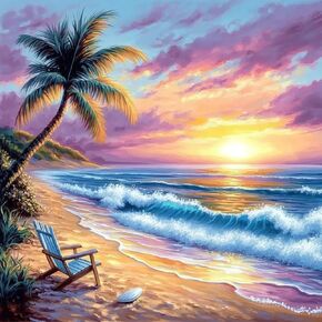 مجموعات الطلاء Newenmo Summer Diamonds للبالغين المبتدئين ، DIY 5D Beach Diamond Art Paint with Douncy Diamonds ، Tree Tree Diamonds Art Painting Kit Perfect for Home Wall Decor