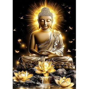 نيوينمو بوذا الماس مجموعات الطلاء للبالغين المبتدئين ، DIY 5D Flowers Diamond Art Paint مع الماس الدائري ، أدوات الطلاء الفنية الماسي الكاملة مثالية لديكور الجدار المنزلي 12x16 بوصة
