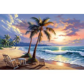 EOVV 5D Coconut Tree Diamond Art Beach Sunset Diamond Painting Kit للبالغين ، فنون الحفر الكريستانية الكلية للحفر الكريستالية (S12X12)
