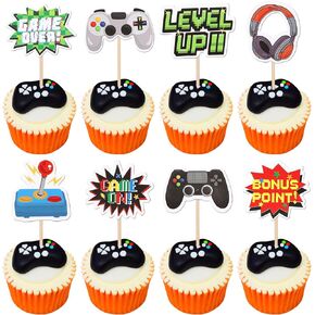 40 PCS VIDEO GAME CUPCAKE TOPPORS لعبة مزدوجة على الوجهين على وحدات التحكم Cupcake تختار زينة Gamepad Cupcake للعبة موضوع الأطفال استحمام الأطفال الأولاد ألعاب عيد ميلاد ديكورات الكعكة اللوازم
