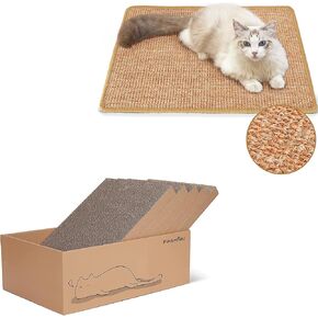 صندوق خدش Cat Fukumaru مع 5 أجزاء من لوحات الخدش و Sisal Cat Scratcher حصيرة
