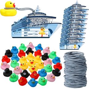 180 Pack Cruise Duck Sets Includes 100 Pcs Elastic Bungee Shock Cords Stretch String 40 Pcs Preschool Bath Toys 40 Sheets Ducks Tag with Hole for Toddlers Kids Party Decor (Vivid Style)