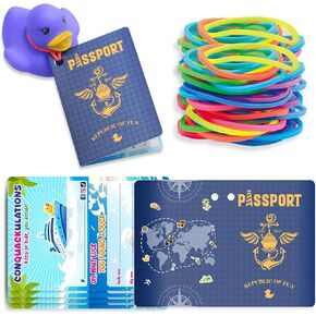 100pcs علامات البط ، علامات الرحلات البحرية لتصميم جواز السفر ، علامات بطة 50pcs مع ثقب و 50pcs نطاقات مطاطية ، بطاقة ألعاب الرحلات البحرية (جواز سفر بني مصفر)
