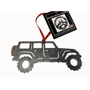 Metal off road Christmas Ornament perfect for 4 door jeep owners (Dark Grey-Bare Metal)