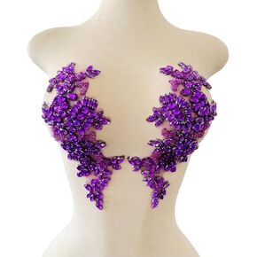 أحجار الراين المصنوعة يدويًا تزيين DIY Handsewing Ends الترتر تقليم التصحيح 1 زوج ملحقات الملابس إكسسوارات 4.3x10.6inches (الفضة)