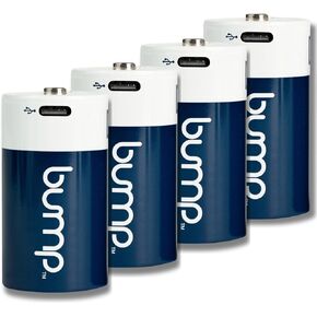 bump D 1.5V Rechargeable Batteries - 2 Pack - Lithium Ion, High Output, Fast & Long Lasting USB-C Charge, Use in Flashlights, Devices w/Extended Running Time Requirements, Charger Cable Included