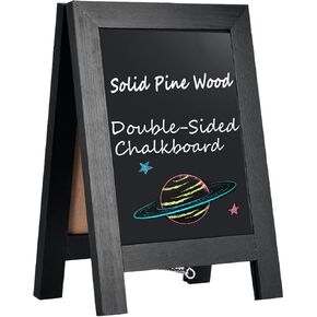 Tabletop Chalkboard Sign, Double-Sided Brown Solid Pine Wood Framed Standing Chalkboard, 8.7×12.6" Small Kitchen Countertop Memo Board Décor for Home, Café, Bar, Wedding（SMHB-BN-2232A