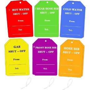 Identify Main Shut-Off Tag Plumbing Tags 3 x 5 Water Main and Gas Shuts Off Tags Water Shuts Off Tag 12 Pcs Plastic Valve Identifier Tagss Plumbing Identification Pipe Tagss for Rental Realtor