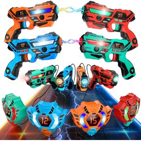 VATOS في الوقت الفعلي بيانات SYNC LASER TAG SET-مجموعات علامات الليزر بالأشعة تحت الحمراء من 4 بنادق 4 سترات ، ألعاب إطلاق النار متعددة اللاعبين Lazer للطفل في سن المراهقة عمر 6-12 YD.