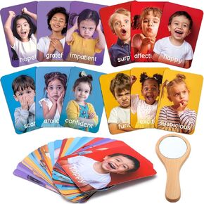 41 Pcs Emotions Flash Cards for Toddlers Feelings Therapy Materials Set Kids Social Skills Activities Emotional Games Autism Aba Speech Include 40 Pcs Communication Learning Cards and a Mirror