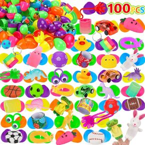 100pcs precs prected Easter Eggs with Toys Easter Basket Stuffers Fulers for Kids Toddler Boys Girls Blastic Pitched Easter Eggs Elipable Toild Small Bulk for Egg Hunt Supplies Pinata Game Party Favors