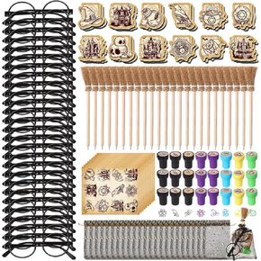 PASIMY 72 PCS Wizard Party Forms Decoritations مع Mini Notebook Black Glasses Pencil Stamp Lage For Kids Wizard Magical Goody Bag Suitedroom Supplies (Wand)