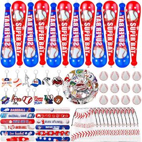 160 Pcs Baseball Party Favors Set Goodie Bags Inflatable Baseball Bat Foam Stress Balls Slap Bracelets Keychains Stickers for Baseball Themed Party Decorations and Birthday Celebrations