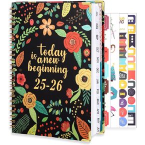 2025-2026 Academic Planner, A5 (6.5" x 8.5") Weekly and Monthly Planner, July 2025 - June 2026, Calendar Planner with Tabs, Inner Pocket for Home School Office Supplies, Blue Flower