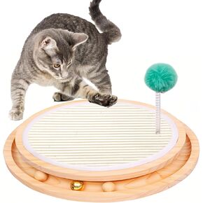 Kathson Natural Cat Cat Scratcher with to truic track toy - لوحة خدش متينة للقطط الداخلية ، و sisal cat scratfer post للقطط الداخلية والقطط