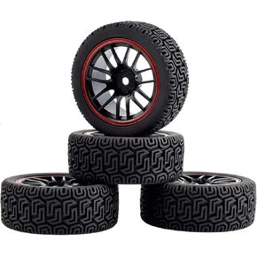 4PCS RC Rally Car Plastic Wheel Rims Tires and Rubber Tyres 68mm for 1/10 RC On-Road Flat Run Racing Car for Tamiya HSP HPI WR8 TT02 WLtoys Kyosho (Vintage-Black) in Kuwait