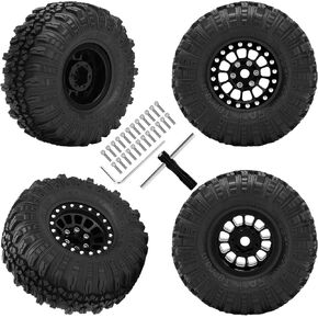 daitoku 1.0 Beadlock Wheels and Tires Set - Aluminum Rims with 7mm Sleeve RC Truck Wheels Tires for 1/18 RC Crawler Axial SCX24 TRX4M FCX24 Gladiator Bronco C10 Deadbolt (4pcs) - Style B