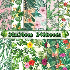 24 ورقة ورقة نخيل هاواي ورقة 12 '× 12' 'Hawaiian Palk Leaf Scrapbook Paper Pad Tropical Flowers Scrapbook Scrapbook Paperty Paper Paper for Card