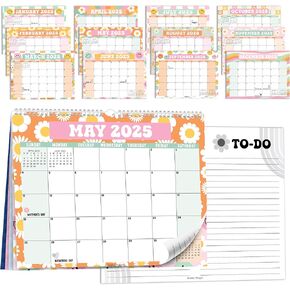 Hadley Designs 2025 Wall Calendar - Monthly Hanging Wall Calendar 2025-2026, 11" x 14", Spiral Bound with Large Daily Blocks & Notes Section for Home or Office (Retro)