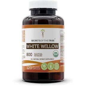 Secrets of the Tribe White Willow Capsules 800 mg White Willow (Salix Alba) Dried Bark, Pain Relief Supplement (120 Capsules)