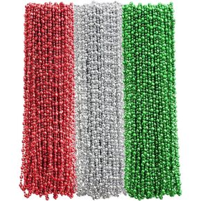 100pcs عيد الميلاد Mardi Gras Beads Beadlaces Bulk (7mm 33inch) ، والأخضر ، والفضي ، والأزياء المعدنية الحمر