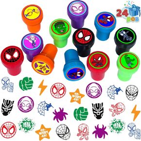 24 PCS SPIDEY Stampers ، SPIDEY عيد ميلاد لوازم حفلة ، حقيبة Goody.