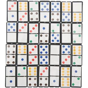 Domino Set, 28Pcs Double Six Dominoes Set Plastic Portable Board Interactive Game with Colorful Dot for Children