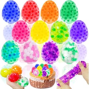 12 PCS بيض عيد الفصح كرة الإجهاد ، والضغط على كرات تململ قابلة للتمديد للبالغين للإغاثة من البالغين ، حزب سلة عيد الفصح الحفلات اللوازم