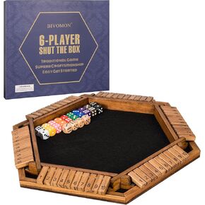 1-6 لاعبون أغلقوا لعبة النرد ، لعبة Wooden Board Table Math Game للأطفال البالغين مع 24 زهر ، أغلق لعبة الصندوق للعائلة ، الحفلات ، عيد الميلاد ، عيد ميلاد