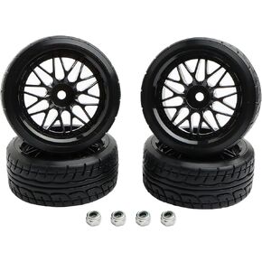4pcs 12mm Hub Hub عجلات ، 1: 10 62 مم من البلاستيك الصلب RC Cars على الطرقات التجول في سباق إطارات TRAXXAS HSP TAMIYA HPI KYOSHO على الطريق الشاحنات للسيارات (أسود)