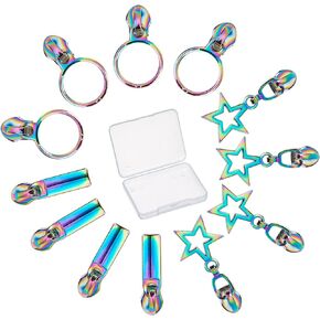 GORGECRAFT 1 Box 12PCS Rainbow Zipper Pulls #3 Star Sliders Auto Lock Zipper Pull Colorful Metal Replacement Repair Kit Bulk Teeth Zipper Head for DIY Sewing Tailor Craft Bags Clothing