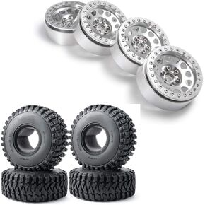 RCLIONS Aluminum Alloy 2.2" Beadlock Wheels Rims and 2.2inch Tires for 1/10 RC Crawler Car