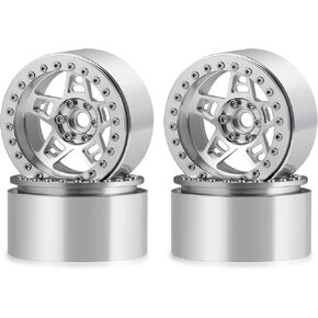 4pcs Metal 2.2 "Beadlock Wheel Rim Set Pressions for 1/10 Axial SCX10 90046 TRX4 D90 RC Crawler Car (Silver)