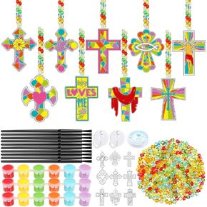 Pasimy 36 مجموعات Cross Suncatchers Craft Kits ديني DIY Paint نافذة معلقة زخارف الزخارف المسيحية يسوع يحبني أنشطة الهدايا للفنون لعيد الفصح كنيسة School School VBS VBS FBS