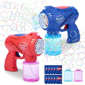 Roberly 2 PCS Bubble Puns للأطفال الذين تتراوح أعمارهم بين 4-8 ، 5 ثقب من منفاخ مدفع رشاش أوتوماتيكي مع حلقة صيف في الهواء الطلق في الهواء الطلق.