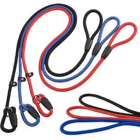3-Pack Heavy-Duty Nylon Slip Lead Dog Leashes (Red, Black, Blue) – Durable, Adjustable & Night-Safe