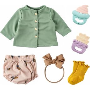 BABESIDE 6 Pcs Reborn Doll Clothes and Doll Accessories for 17-22 Inch Lifelike Dolls, Green Doll Clothes with Rattles for Reborn Doll Boys & Girls(Dolls not Included)