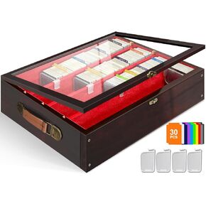 Card Storage Box for Trading Cards 7200+, Wooden Card Deck Case with 30 Dividers and 4 Supporters, Commander Storage Box with Acrylic Lid Fit for MTG, YuGiOh, Sport Cards