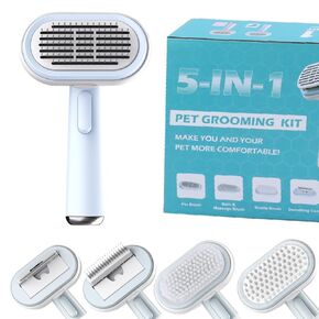 Professional 5 in 1 Pet Grooming Kit و Bathangeable Bath & Massage Pet Brush و Demating & Deshedding Comb for Dogs و Bristle Dog Brush و Pin Press و Dog and Cat Groom Supplies