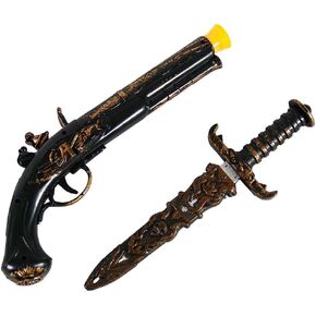 zonzxcv Pirate Sword and Gun Set Pirate Toys Plastic Sword Fake Dagger with Sheath Cosplay Sword Flintlock Pistol Fake Knife, ZO537