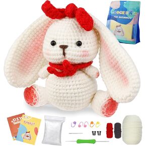 مجموعة Holechop Crochet Kit للمبتدئين ، مع دروس فيديو خطوة بخطوة ، ومجموعة Cochet مع خيوط CONCHET COSTION CORCHET COMPLENTS KIDS ، CROCHET Animal Starter Kits ، Easter Gifts