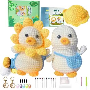 Fluxora Amigurumi Crochet Kit للبالغين المبتدئين ، و 2 Pack Diy Duck Keychain مع تعليمي فيديو و 40 ٪ من الغزل الإضافي ، وهدية حرفة الحيوان لتخفيف التوتر للأمهات المراهقات أصدقاء