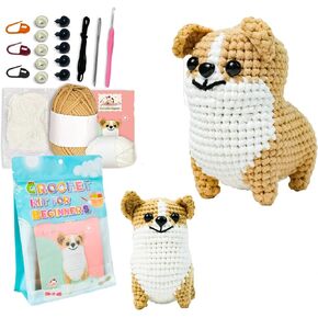 MeetChanning Crochet Kit للمبتدئين مجموعات الكروشيه DIY للبالغين مع الفيديو خطوة بخطوة DIY Kit Kit Handmade Kit Corgi-