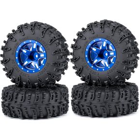 Rchubam 1.3 RC Crawler Wheel and Tires 1/18 TRX4M 1.3 "RC RC Beadlock Wheel Rims + طين متوافق مع TRX4M SCX24 1/18 1/24 RC Crawler Cars (Blue)