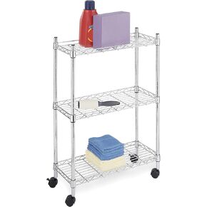 Whitmor 3 Tier Shelving Unit, Metal Storage Shelves, Adjustable Heavy Duty Shelf with Wheels , 400 lbs Capacity per Shelf, 1200 lbs Total for Home, Garage, Workshop, 23"L x 13"W x 30"H, Chrome