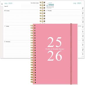 2025-2026 Planner - Academic Planner 2025-2026 from July 2025 - June 2026, Weekly & Monthly Planner Spiral Bound with 12 Monthly Tabs, Inner Pocket, 6.4" x 8.5", Pink