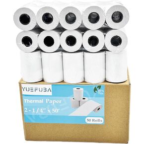 50 لفة 2 1/4 × 50 إيصال الورق الحراري لفة 55 GSM جودة الورق الألماني تناسب
