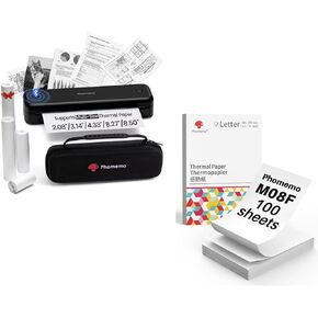 Phomemo M834 Pluetooth Thermal Printer و 100 ورقة مطوية ورقة طابعة حرارية 8.5 × 11 بوصة و 1 حالة