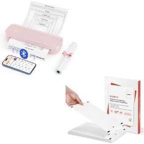 طابعة Munbyn Portable ITP04 الوردي والورق الحراري 200 ورقة مستمرة